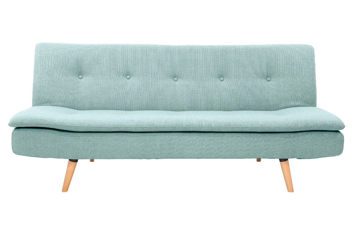Canap� convertible scandinave 3 places en tissu vert lagon et bois clair SENSO