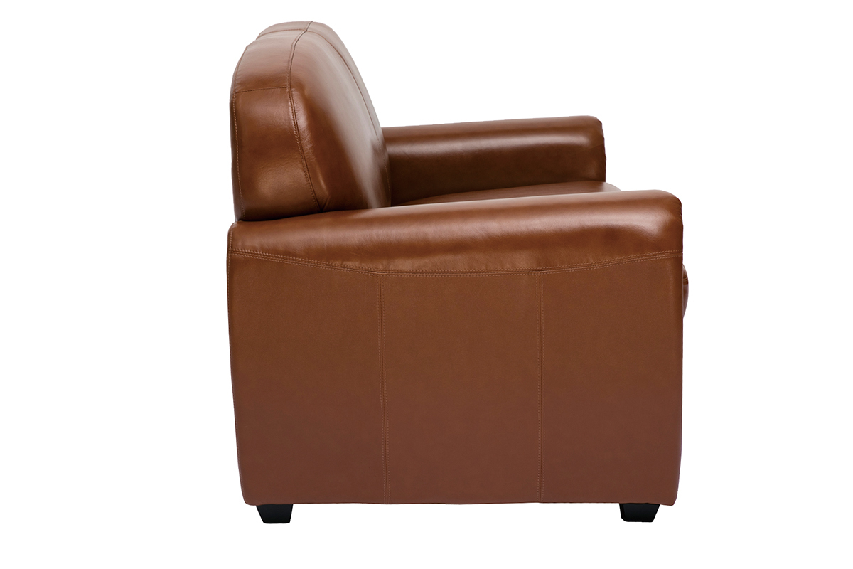 Canap� cuir vintage 2 places marron et bois noir CLUB
