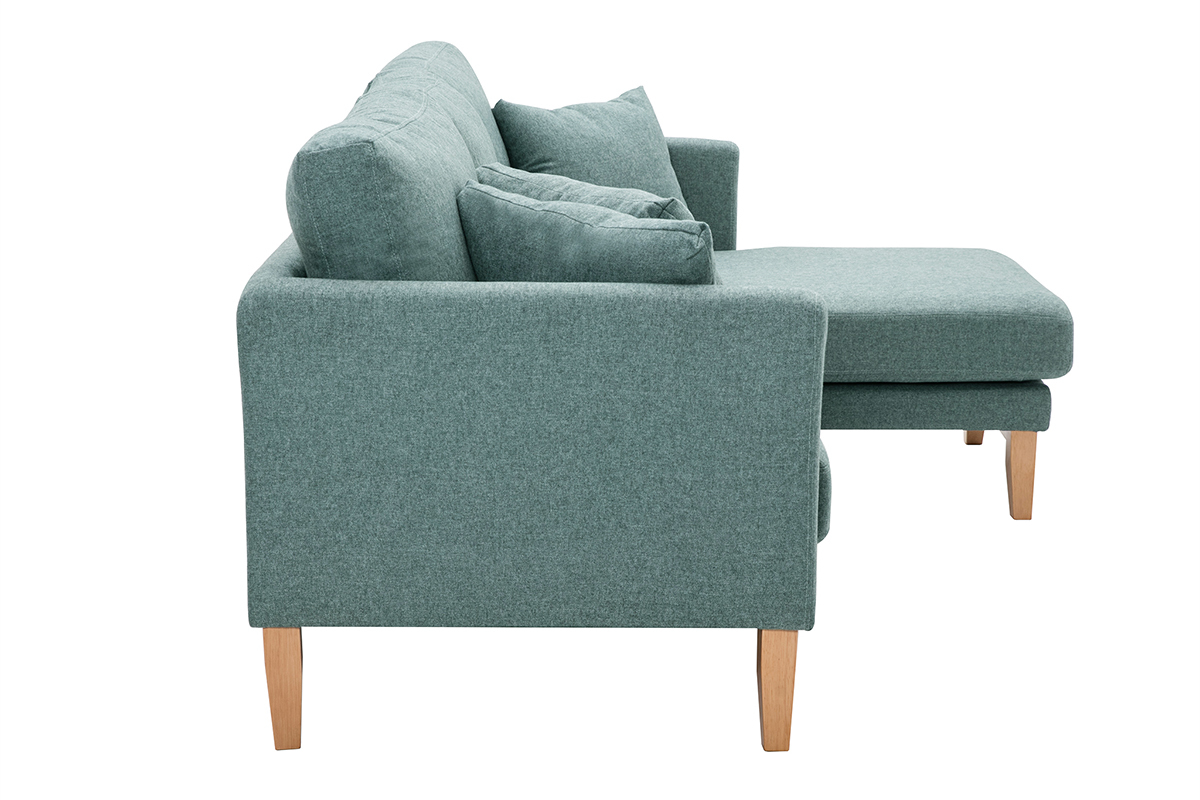 Canap� d'angle droit d�houssable scandinave 4 places en tissu vert de gris et bois clair OSLO