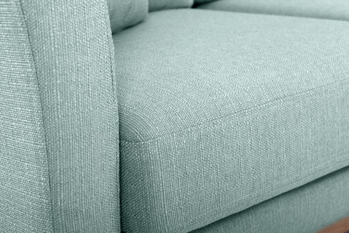 Canap� d'angle droit d�houssable scandinave 4 places en tissu vert lagon et bois clair OSLO