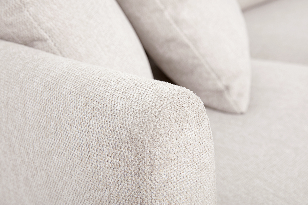 Canap� d'angle droit en tissu effet velours textur� beige 3 places MOSS