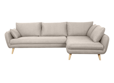 Canap&eacute; d'angle droit scandinave 5 places en tissu beige et bois clair CREEP