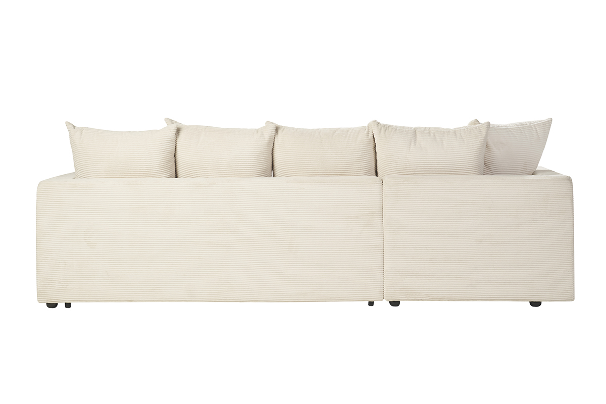 Canap� d'angle gauche beige en velours c�tel�, vue de dos.