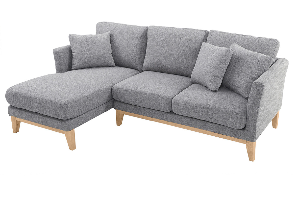 Canap� d'angle gauche d�houssable scandinave 3-4 places en tissu gris clair et bois clair OSLO