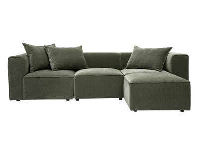 Canap&eacute; d'angle modulable 4 places en tissu effet velours vert kaki KERRY