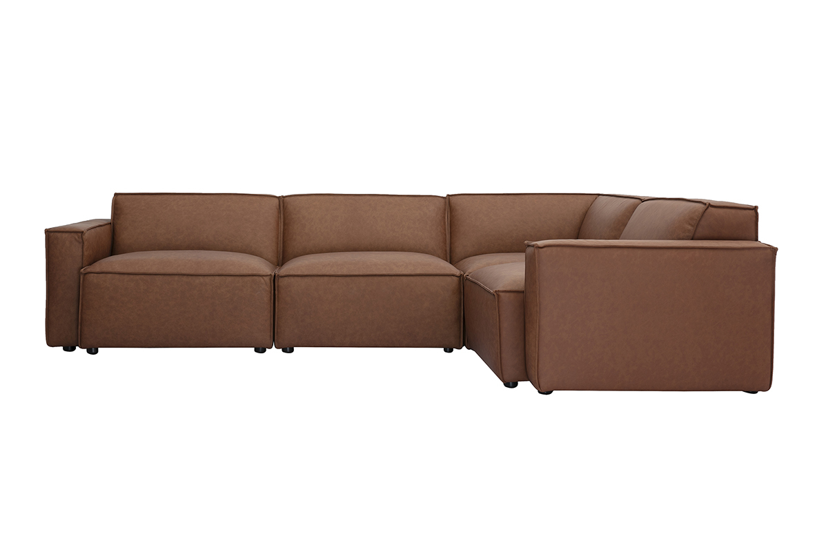 Canap� d'angle modulable vintage 5 places en cuir marron SPLIT