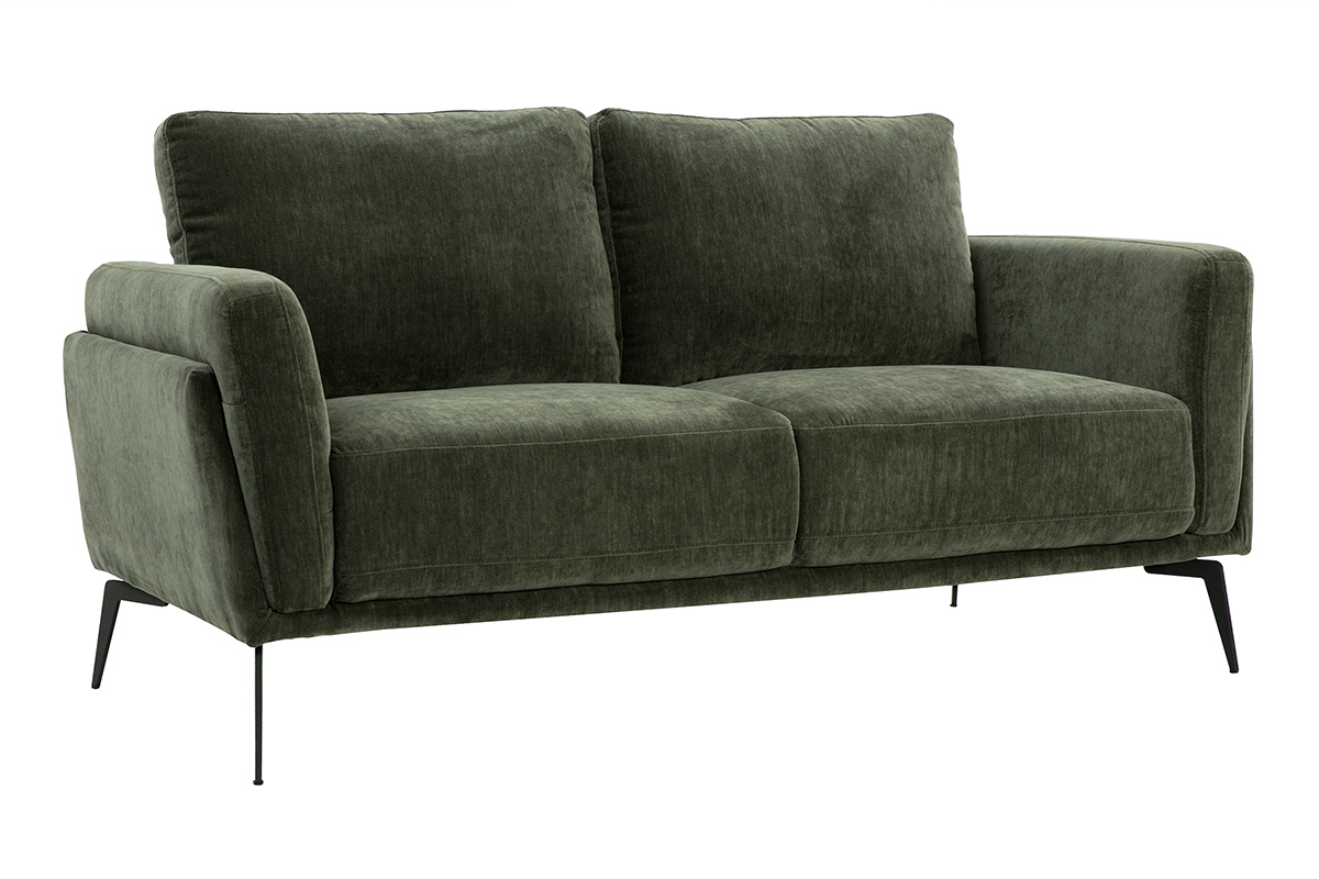 Canap� design 2 places en tissu effet velours vert kaki et m�tal noir MOSCO