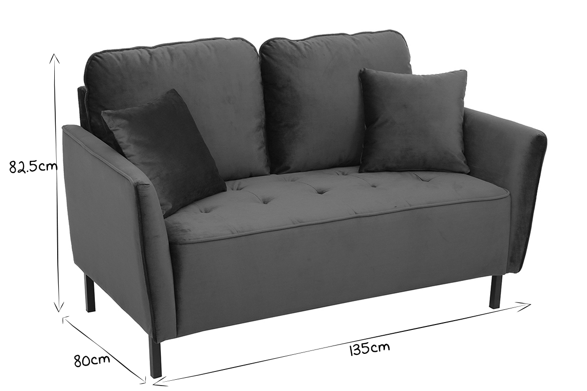 Canap� design 2 places en tissu velours bleu nuit et m�tal noir BEKA