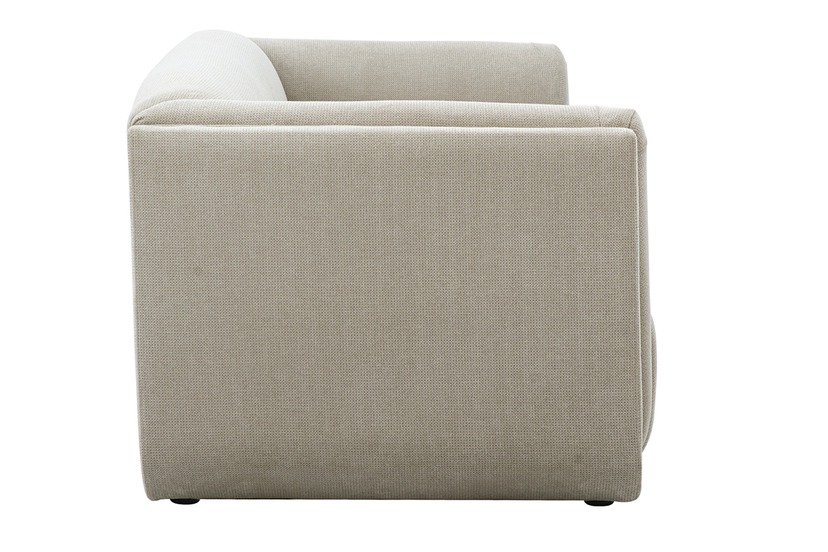 Canap� 3 places HOSBO en tissu velours beige, vue de c�t�.