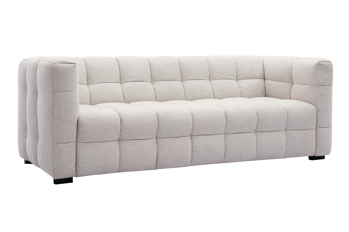 Canap� design 3 places en tissu effet velours textur� beige CORTO