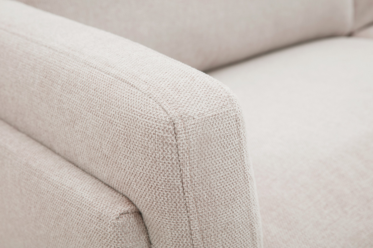 Canap� design 3 places en tissu effet velours textur� beige et m�tal noir MOSCO