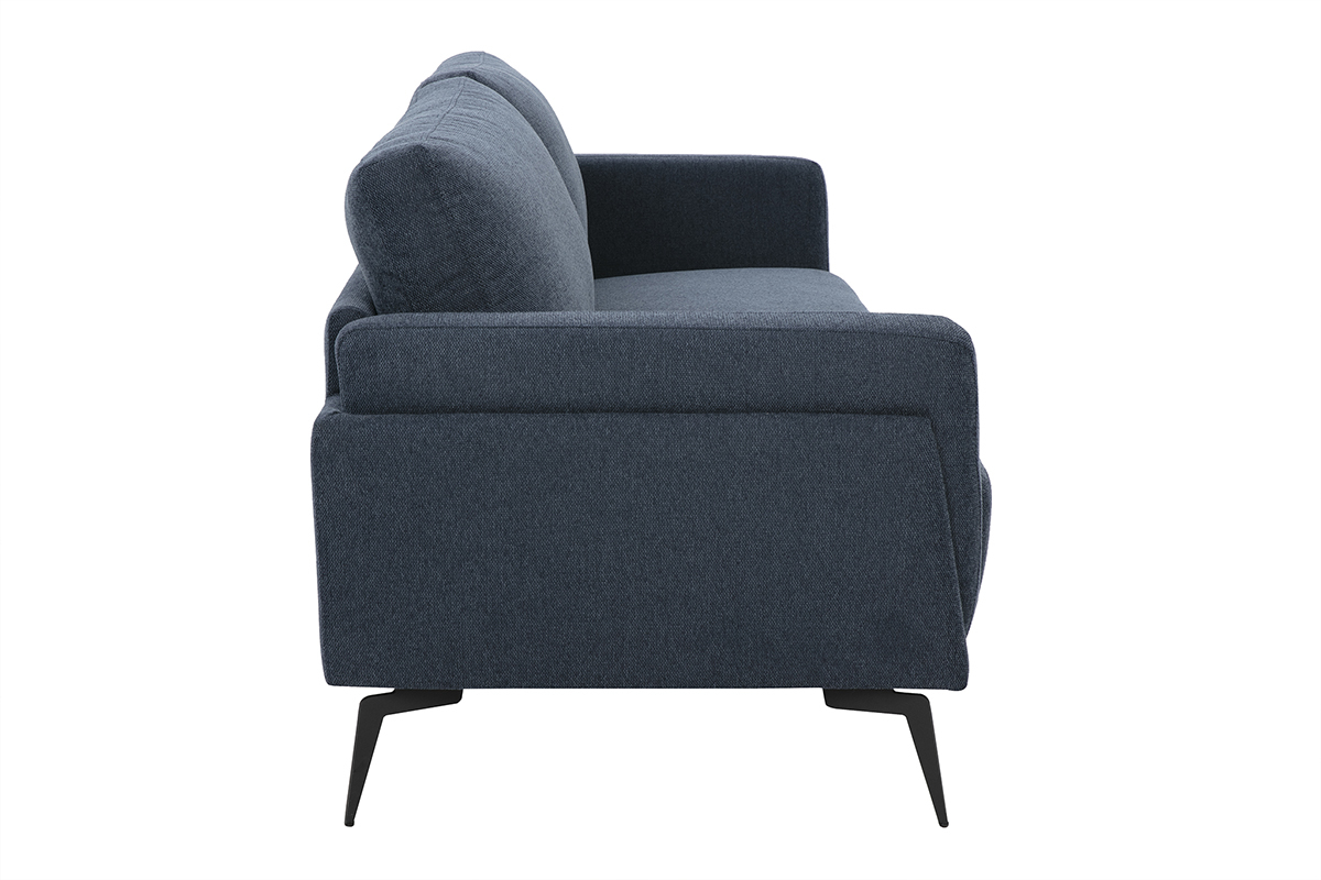 Canap� design 3 places en tissu effet velours textur� bleu fonc� et m�tal noir MOSCO