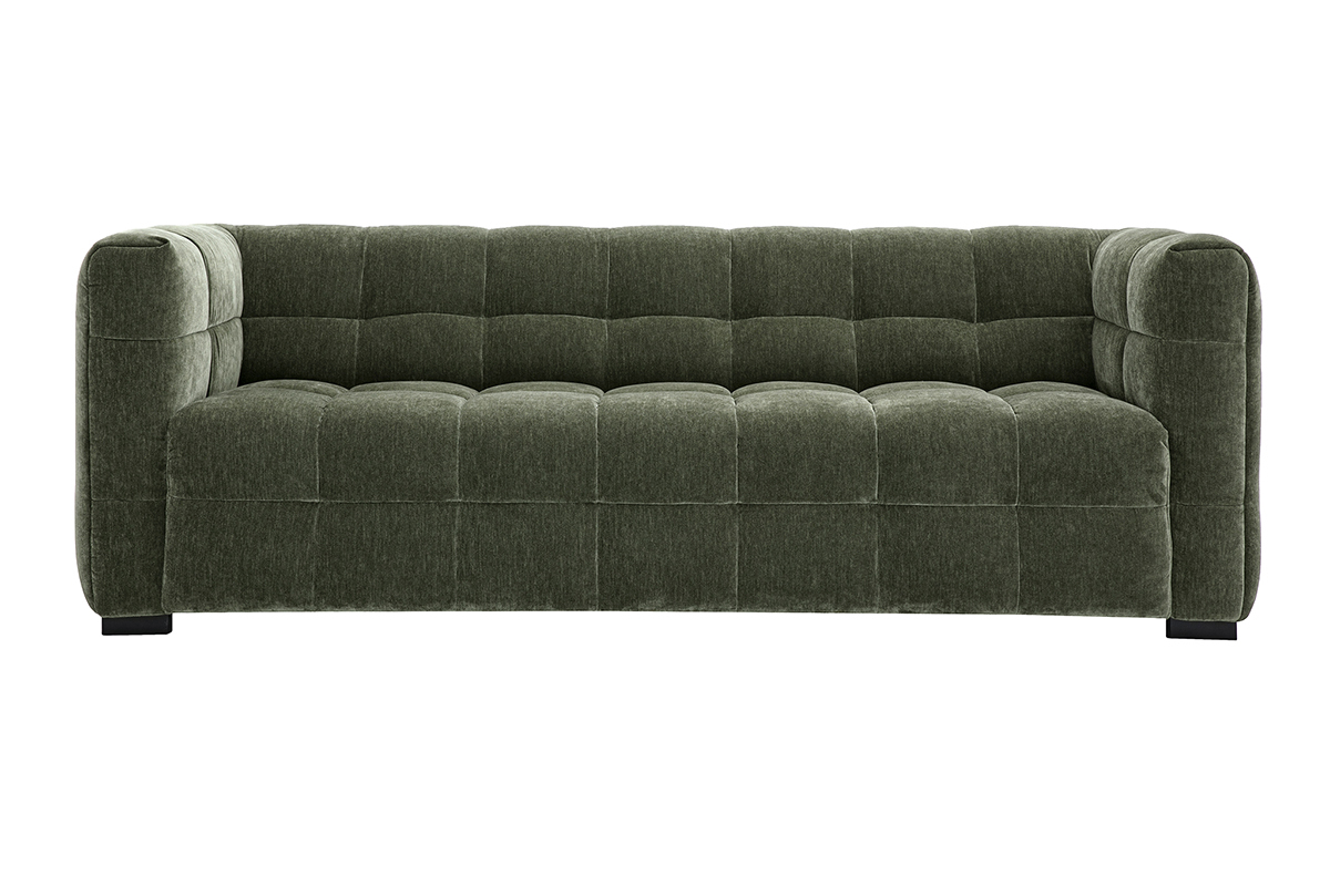 Canap� design 3 places en tissu effet velours vert kaki CORTO