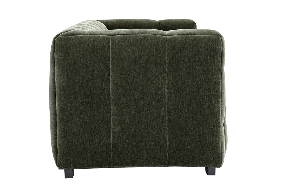 Canap� design 3 places en tissu effet velours vert kaki CORTO