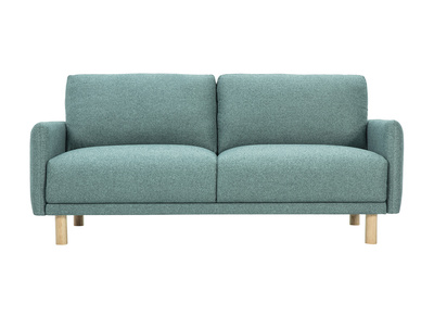Canap&eacute; design 3 places en tissu vert de gris et bois clair BONO