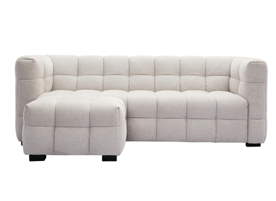 Canap&eacute; design 3 places et repose-pieds en tissu effet velours textur&eacute; beige CORTO