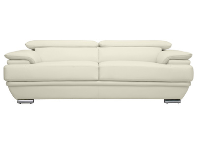 Canap&eacute; design avec t&ecirc;ti&egrave;res ajustables 3 places cuir blanc et acier chrom&eacute; EWING
