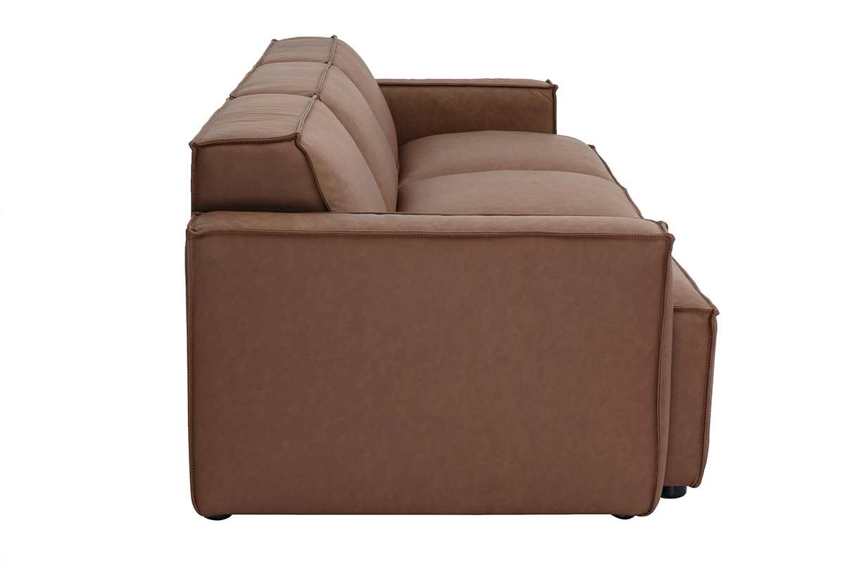 Canap� modulable 4 places en cuir marron vintage SPLIT. Vue de profil.