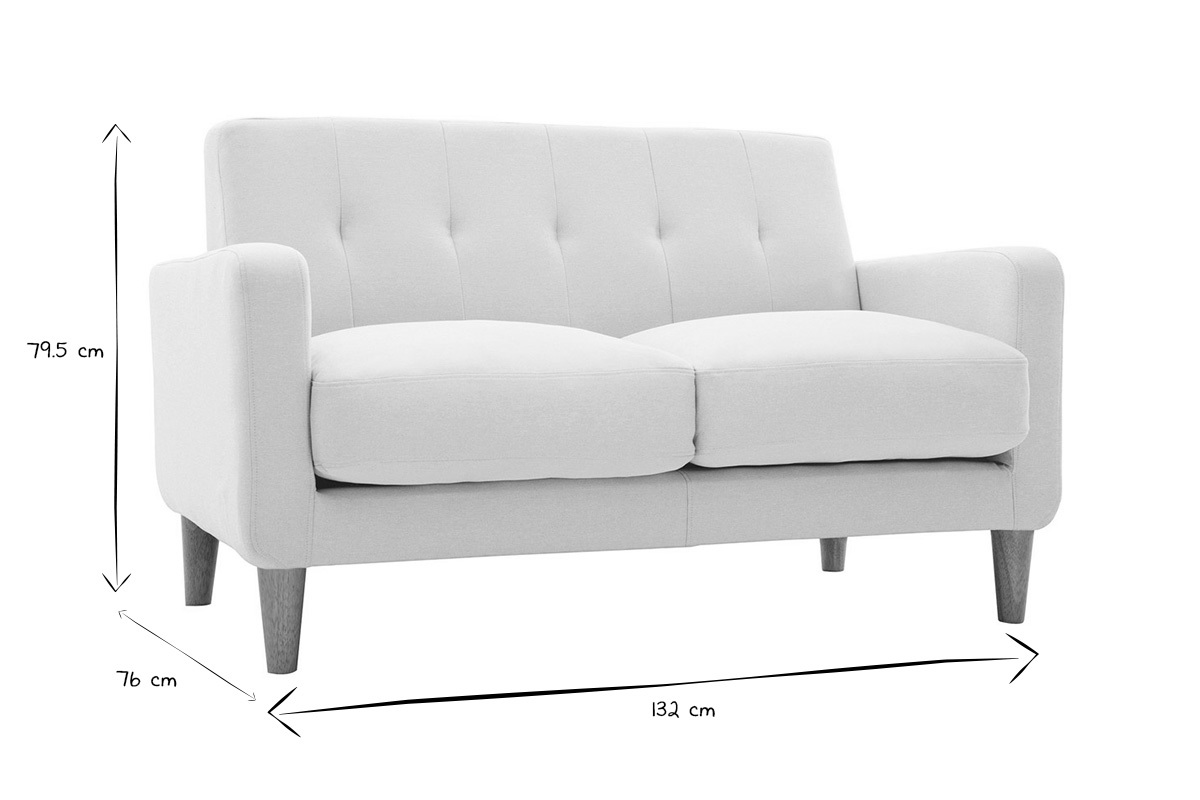 Canap� scandinave 2 places en tissu beige et bois clair LUNA