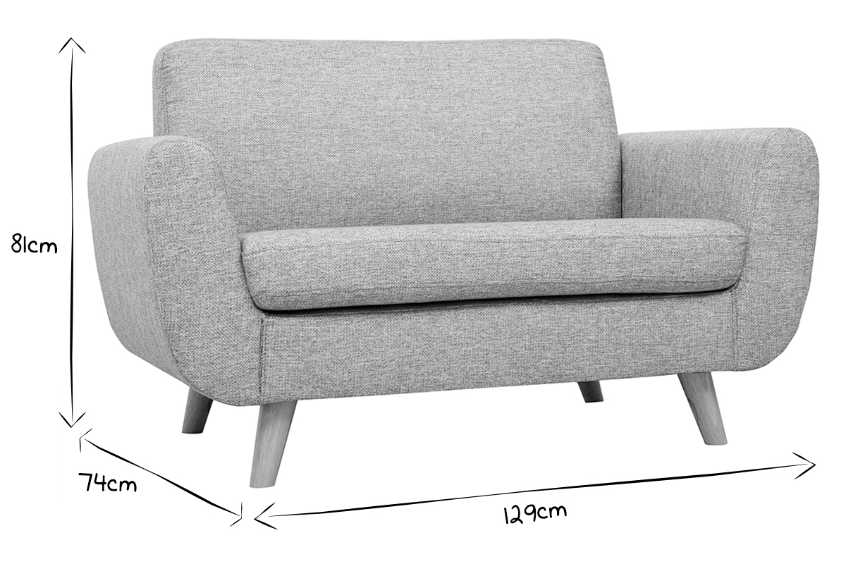 Dimensions du canap� scandinave 2 places : 129 cm de long, 74 cm de large, 81 cm de haut en noir et blanc.