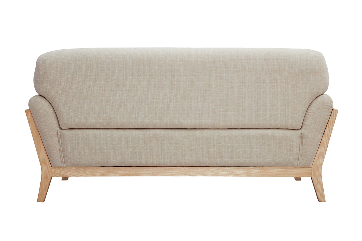 Canap� scandinave 2 places en tissu beige et bois clair YOKO