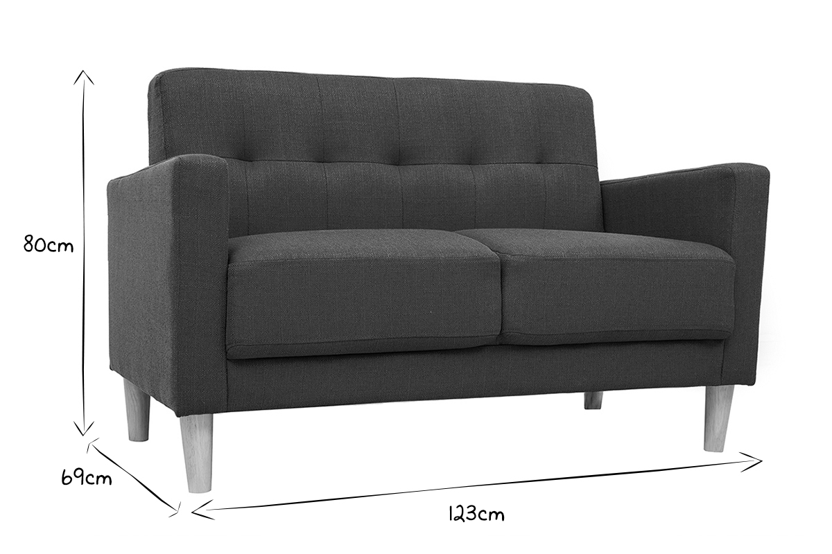 Dimensions du canap� scandinave 2 places MOON en noir et blanc: 123cm large, 69cm profond, 80cm haut.