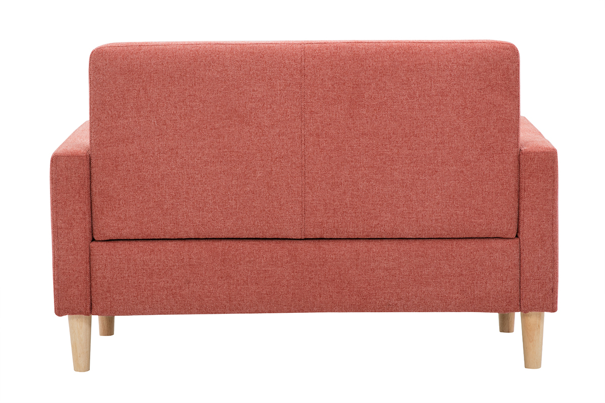 Dos du canap� scandinave 2 places en tissu terracotta avec pieds en bois clair.