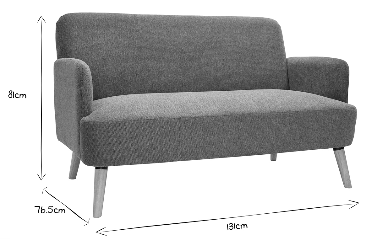 Canap� scandinave 2 places en tissu effet velours textur� terre br�l�e et bois clair ISKO