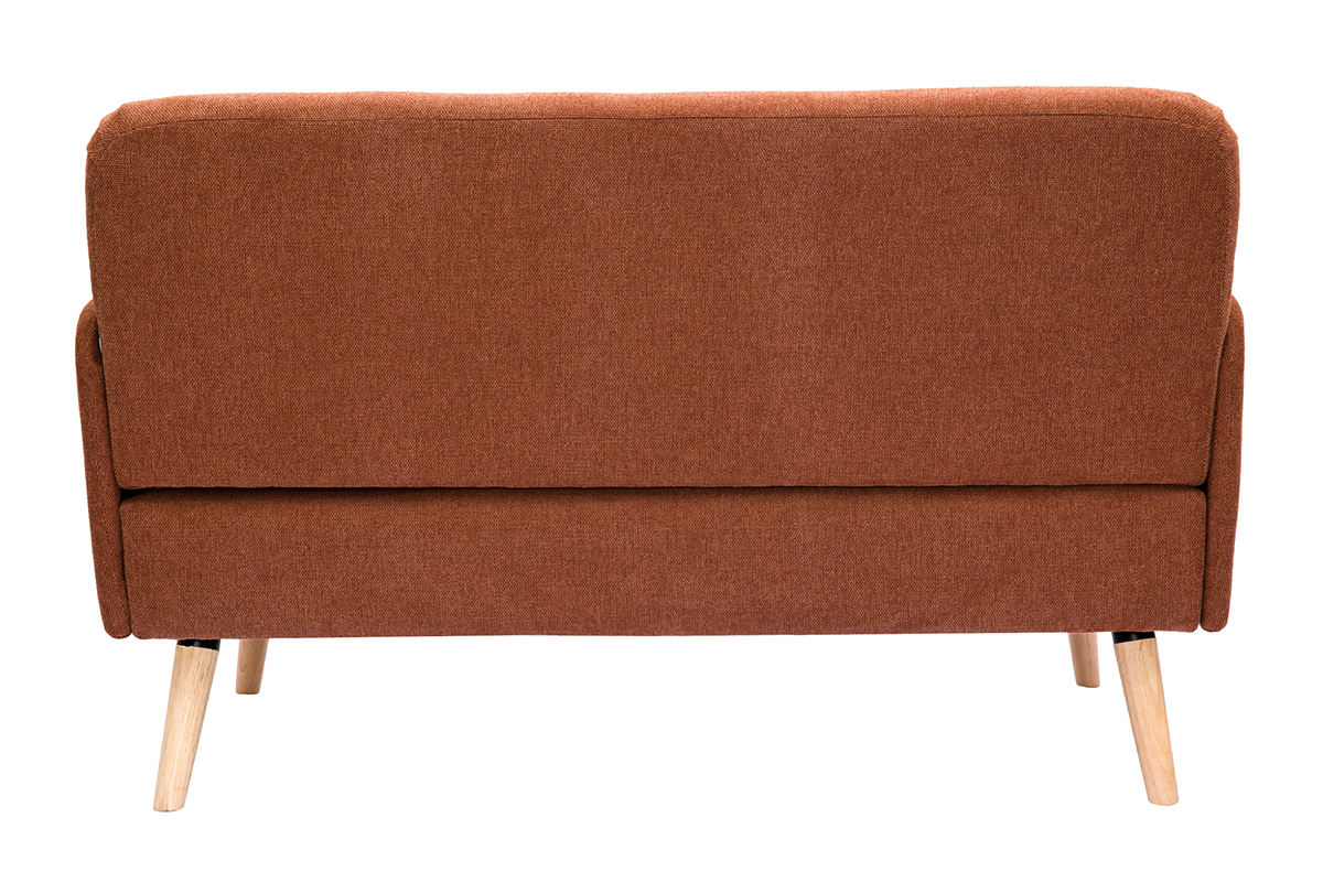 Canap� scandinave 2 places en tissu effet velours textur� terre br�l�e et bois clair ISKO