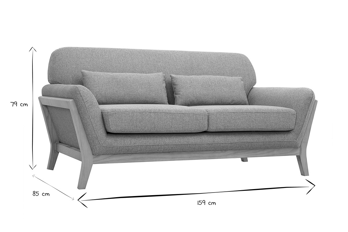 Canap� scandinave 2 places en tissu gris et bois clair YOKO