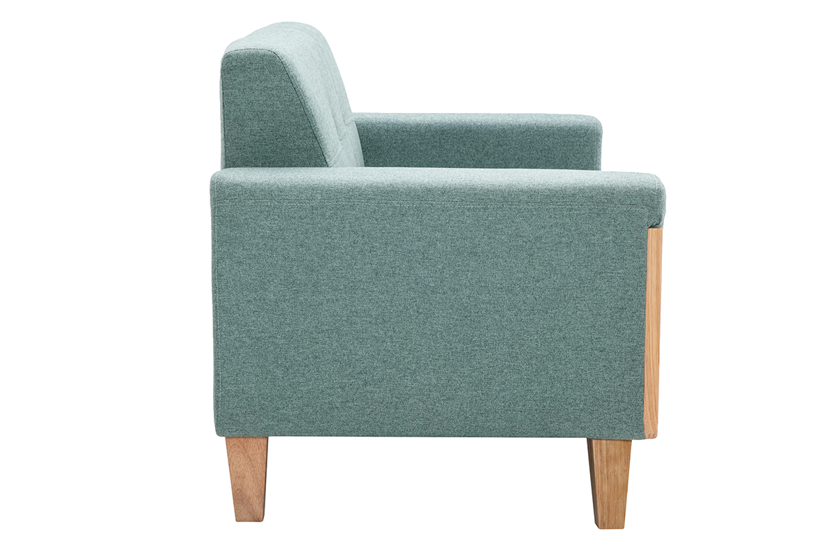 Canap� scandinave 2 places en tissu vert de gris et bois clair FJORD