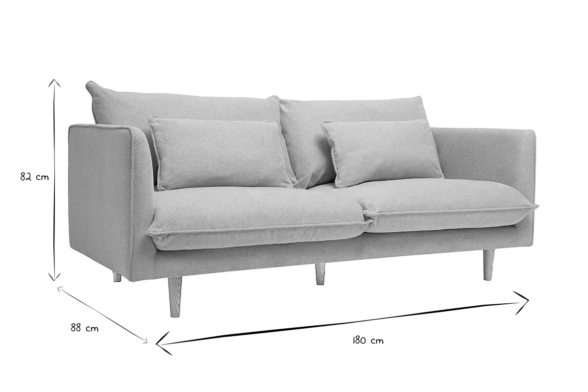 Canap� scandinave 3 places CLAYTON en noir et blanc, dimensions L180 x P88 x H82 cm, vue de profil.