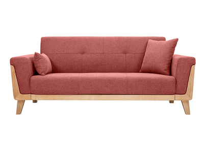 Canap&eacute; scandinave 3 places en tissu effet velours textur&eacute; terracotta et bois clair FJORD