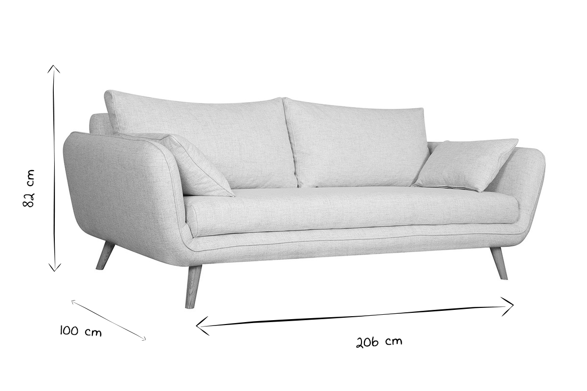 Canap� scandinave 3 places en tissu gris clair chin� et bois clair CREEP