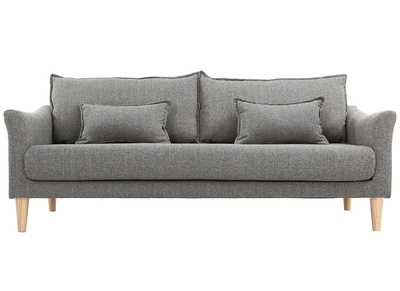 Canap&eacute; scandinave 3 places en tissu gris et bois clair KATE