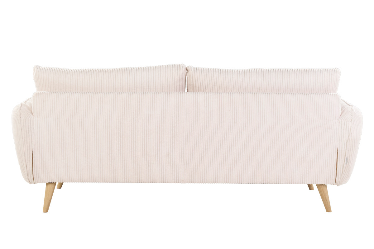 Canap� scandinave 3 places en tissu velours c�tel� �cru et bois clair CREEP