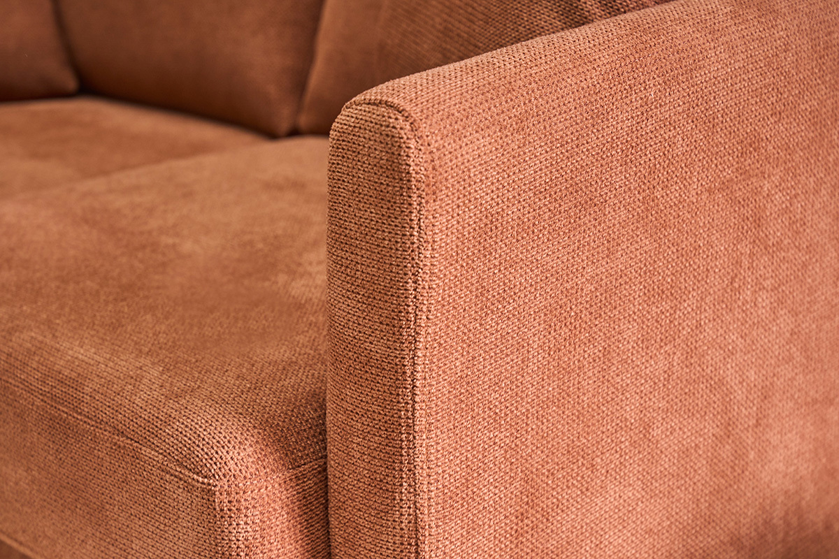 Canap� scandinave d�houssable 2 places en tissu chenille terre br�l�e et bois clair OSLO
