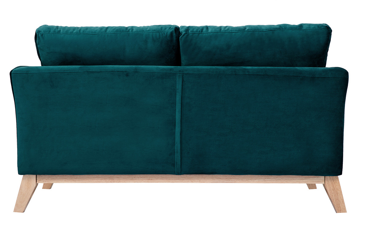 Canap� scandinave bleu p�trole vu de dos, pieds en bois clair.