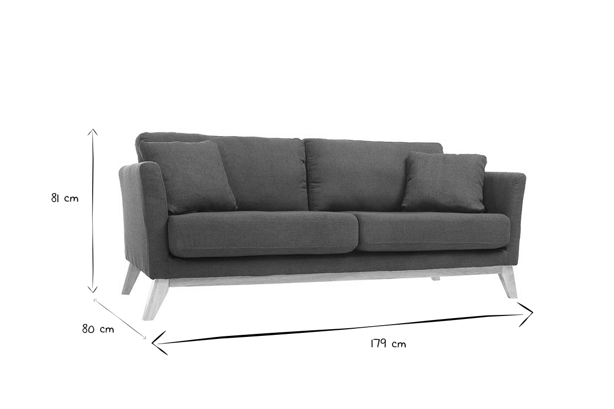 Canap� scandinave d�houssable 3 places en tissu bleu canard et bois clair OSLO
