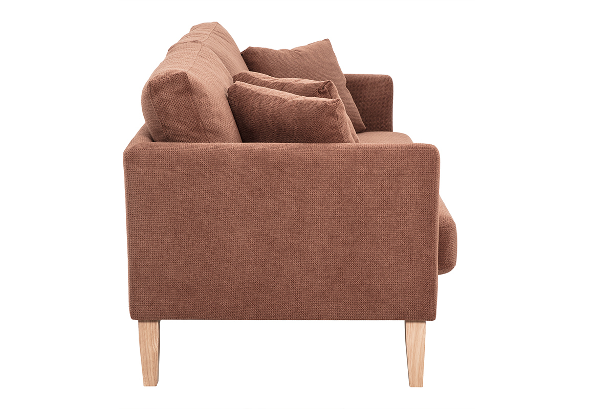 Canap� scandinave 3 places en tissu terre br�l�e, vue de c�t�.