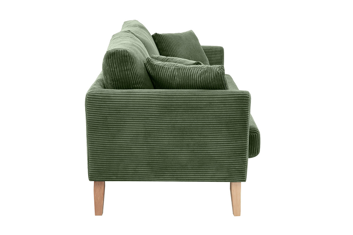 Canap� scandinave d�houssable 3 places en tissu velours c�tel� vert kaki et bois clair OSLO