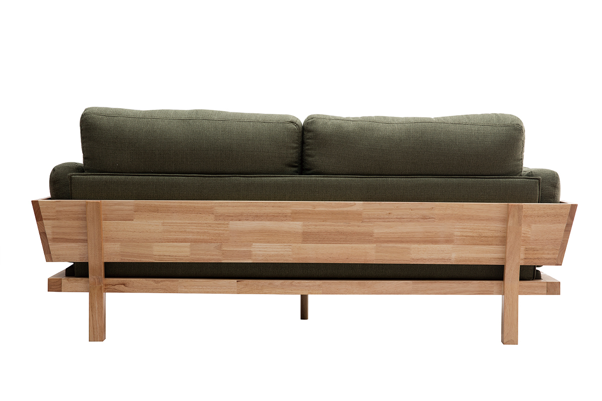 Canap� scandinave d�houssable 3 places en tissu vert kaki et bois clair KYO
