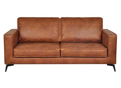 Canap&eacute; vintage 3 places cuir marron cognac aspect vieilli et m&eacute;tal noir SONNY