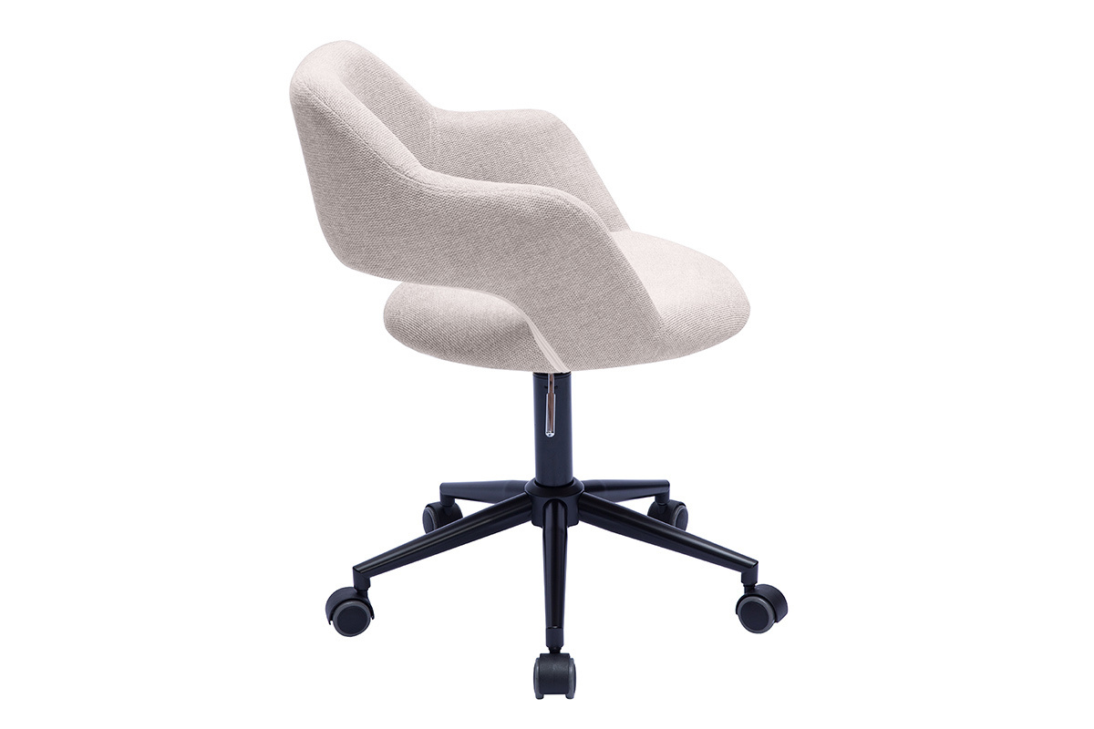 Chaise de bureau � roulettes design en tissu effet velours textur� beige et m�tal noir JESSY