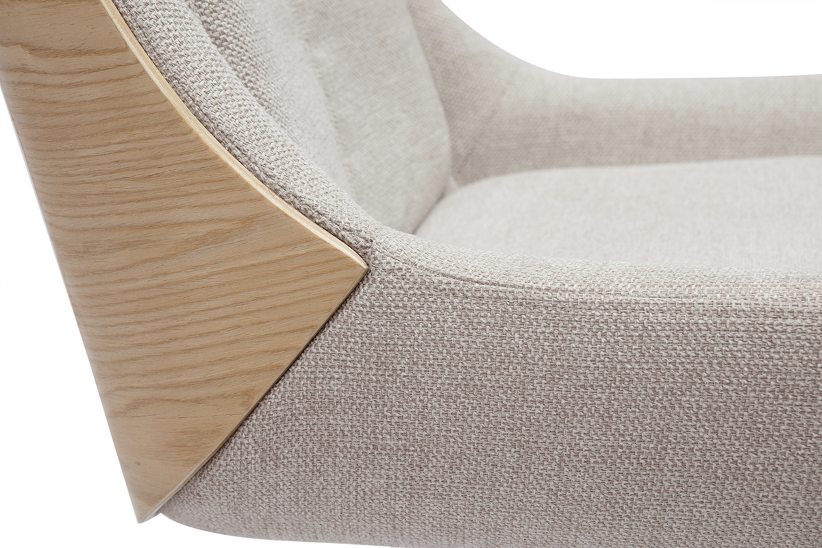 Chaise de bureau � roulettes en tissu effet velours textur� beige et m�tal chrom� BLAISE