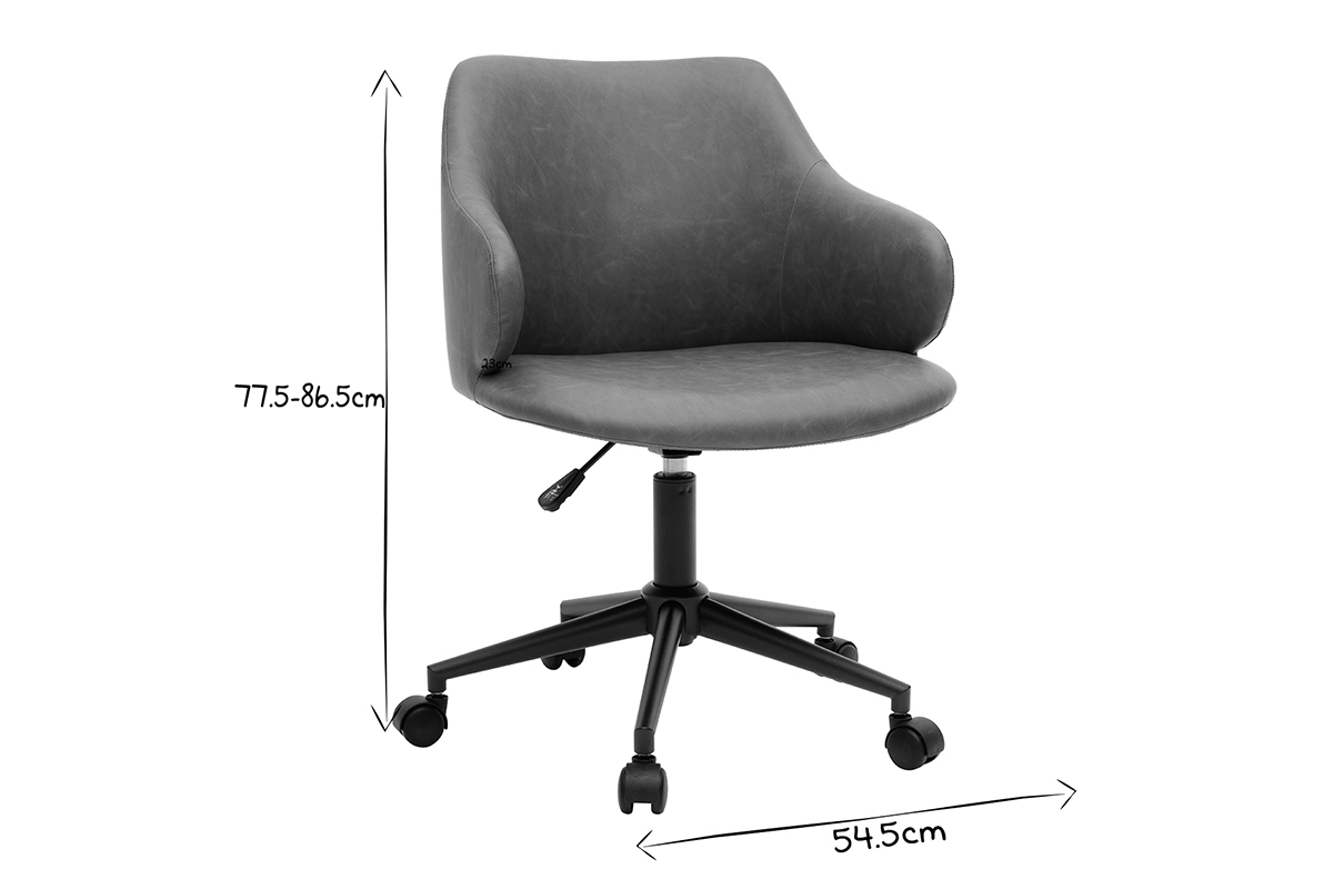 Chaise de bureau � roulettes HEMMY avec dimensions 77,5-86,5cm de haut et 54,5cm de large, en noir et blanc.