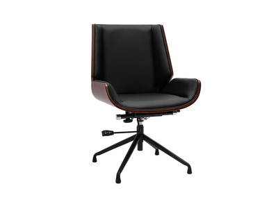 Chaise de bureau design pivotante 360&deg; noir, bois fonc&eacute; noyer et m&eacute;tal noir CURVED