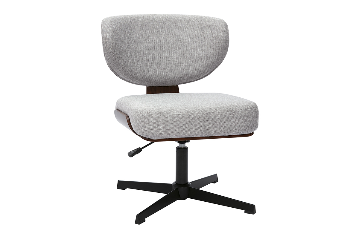 Chaise de bureau gris effet velours, dossier et assise rembourr�s, base �toile noire.