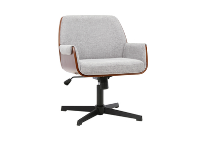 Chaise de bureau en tissu effet velours textur&eacute; gris et bois fonc&eacute; noyer RIKKI