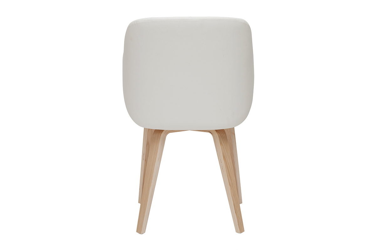 Chaise design blanche avec dossier matelass� et pieds en bois clair, vue de dos.